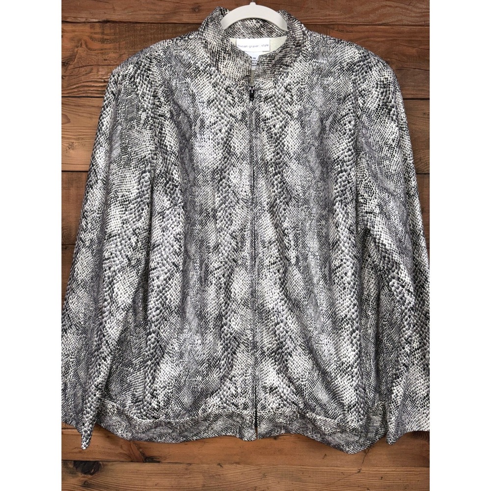 Susan Graver Snakeskin Print Jacket Womens 1X Plus Size Full Zip
